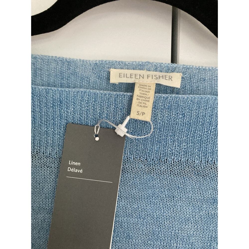 Eileen Fisher Womens Small Linen Delave Bateau Neck Box Top Sky Blue Coastal - Picture 3 of 9